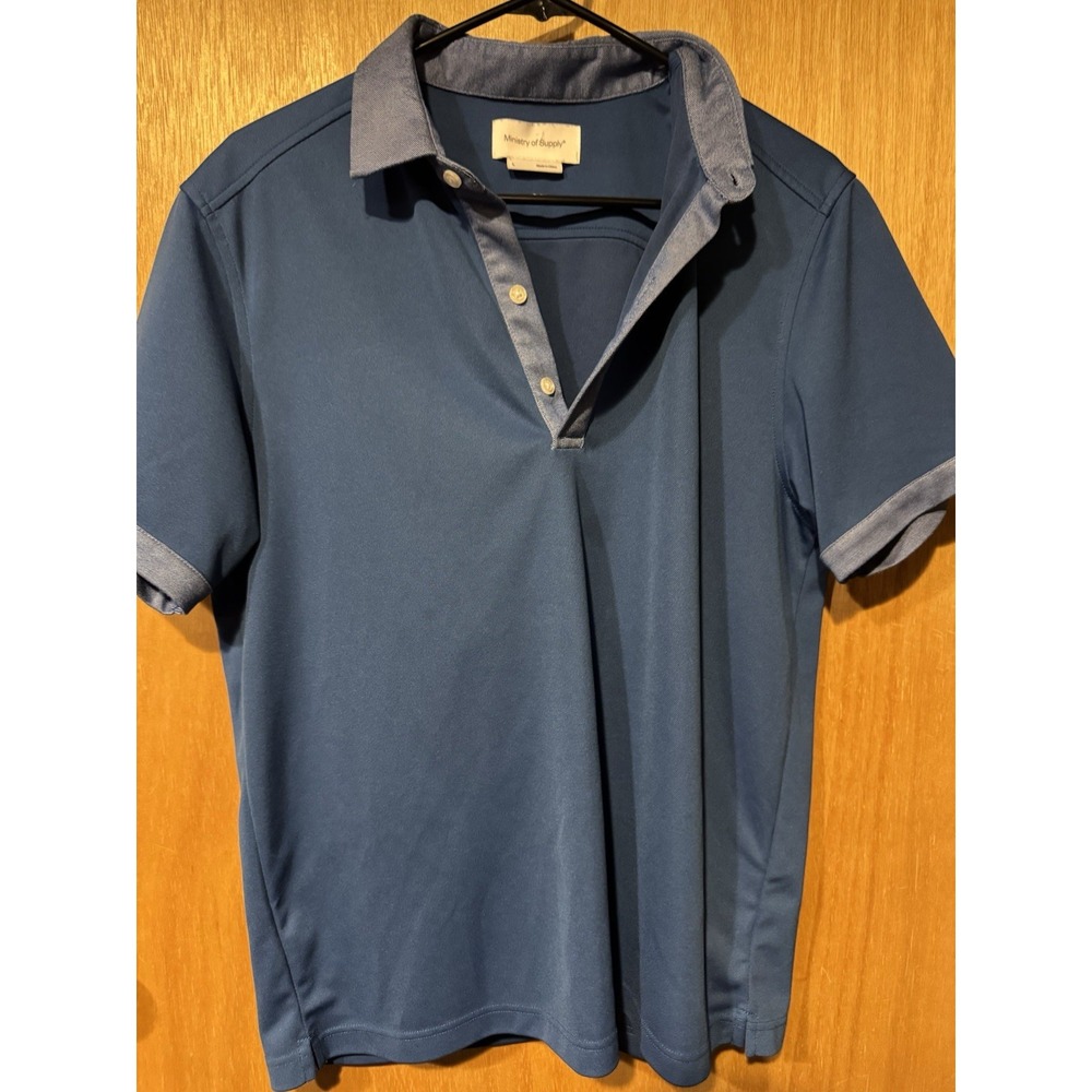 Ministry of Supply Polo Shirt Mens Large Blue Performance (O1)